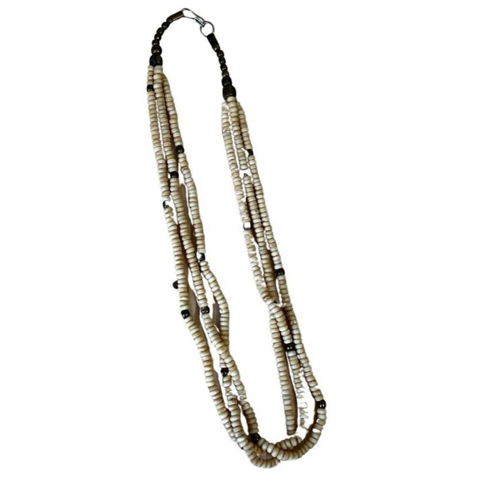 Vintage bone bead necklace jewelry, made in India natural materials necklace